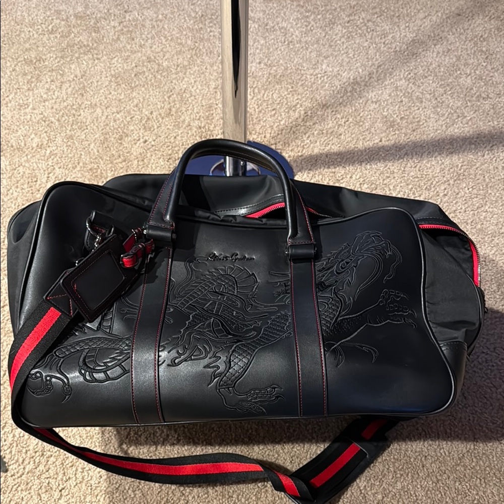 Black Leather Robert Graham Men's Bag with Red Accents